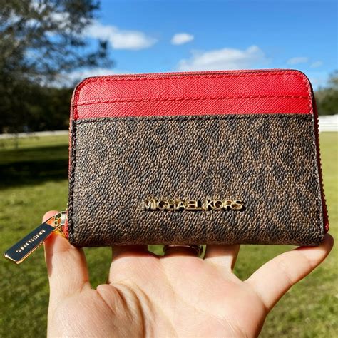 michael kors wallet red and brown|designer brown leather wallet.